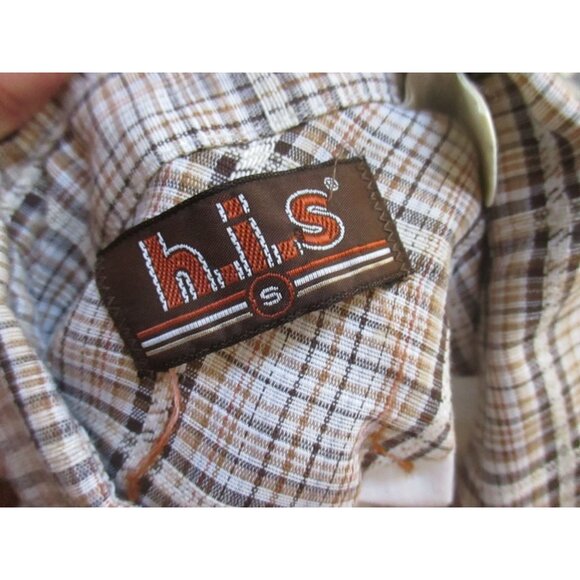Small Vintage Men's Boho Western Shirt 70's Plaid Top Disco Cowboy H.I.S. button - Picture 8 of 9